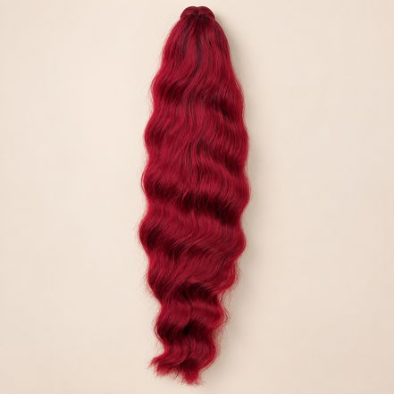 Golvende ponytail met trekkoord zwart naar kersenrood (GT1B/Cherry Pop Red) 60 cm – De HaarBoetiek