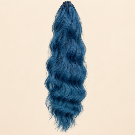 Golvende ponytail met elastiek donkerblauw (Navy Blue) 60 cm – De HaarBoetiek