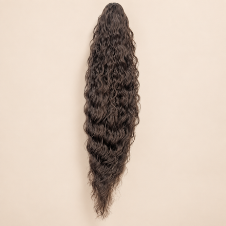 Golvende ponytail met trekkoord bruin (4) 80 cm – De HaarBoetiek