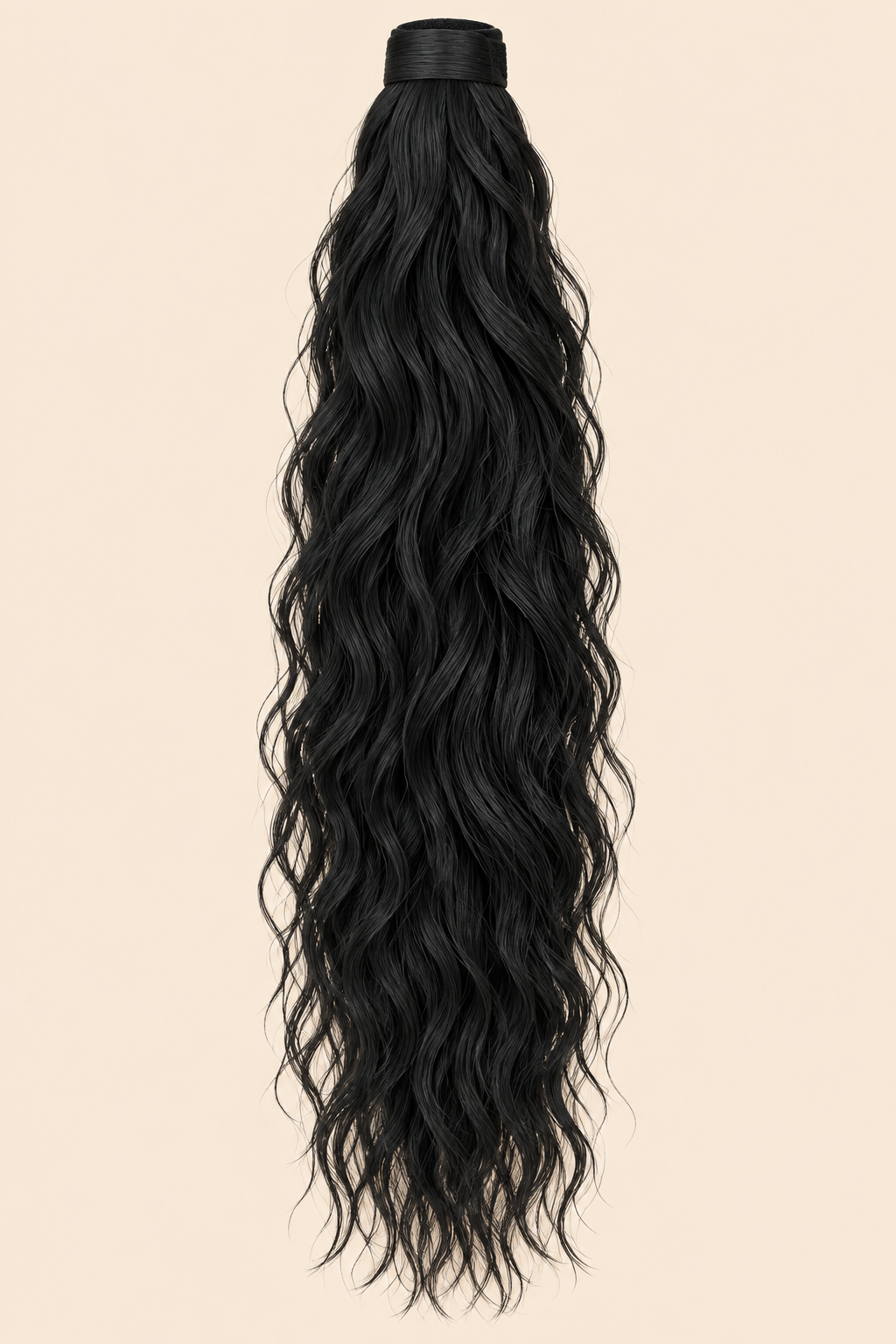 Golvende ponytail met klittenband zwart (1) 60 cm – De HaarBoetiek