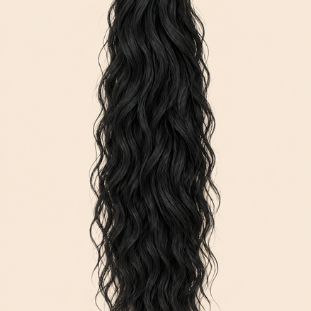 Golvende ponytail met klittenband zwart (1) 60 cm – De HaarBoetiek