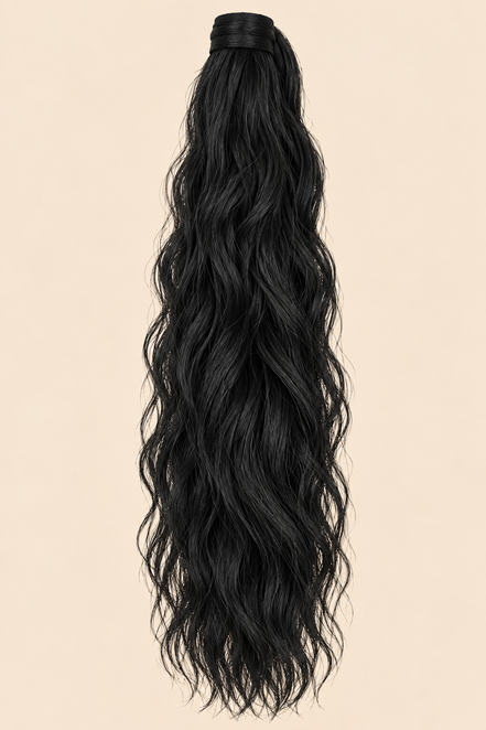 Golvende ponytail met klittenband natuurlijk zwart (1B) 60 cm – De HaarBoetiek