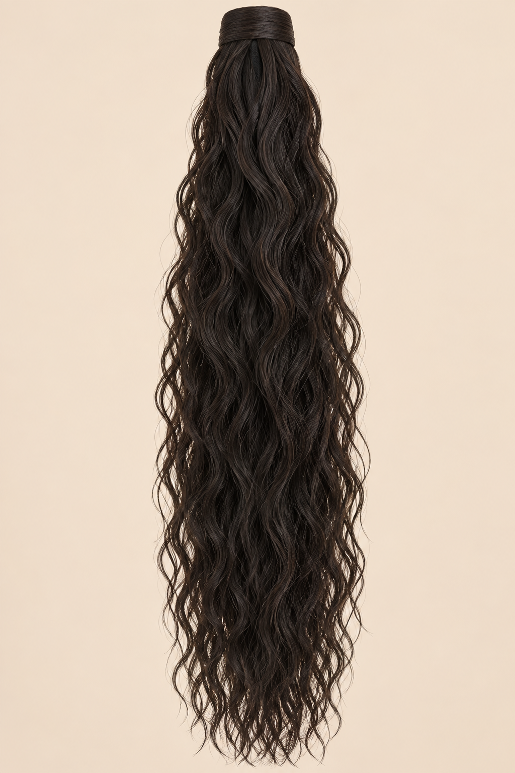 Golvende ponytail met klittenband donkerbruin (2) 60 cm – De HaarBoetiek