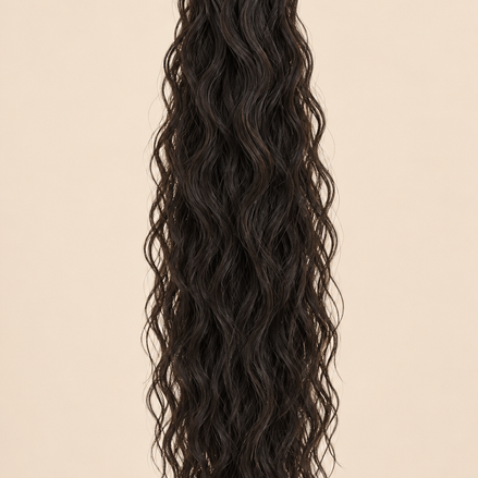 Golvende ponytail met klittenband donkerbruin (2) 60 cm – De HaarBoetiek
