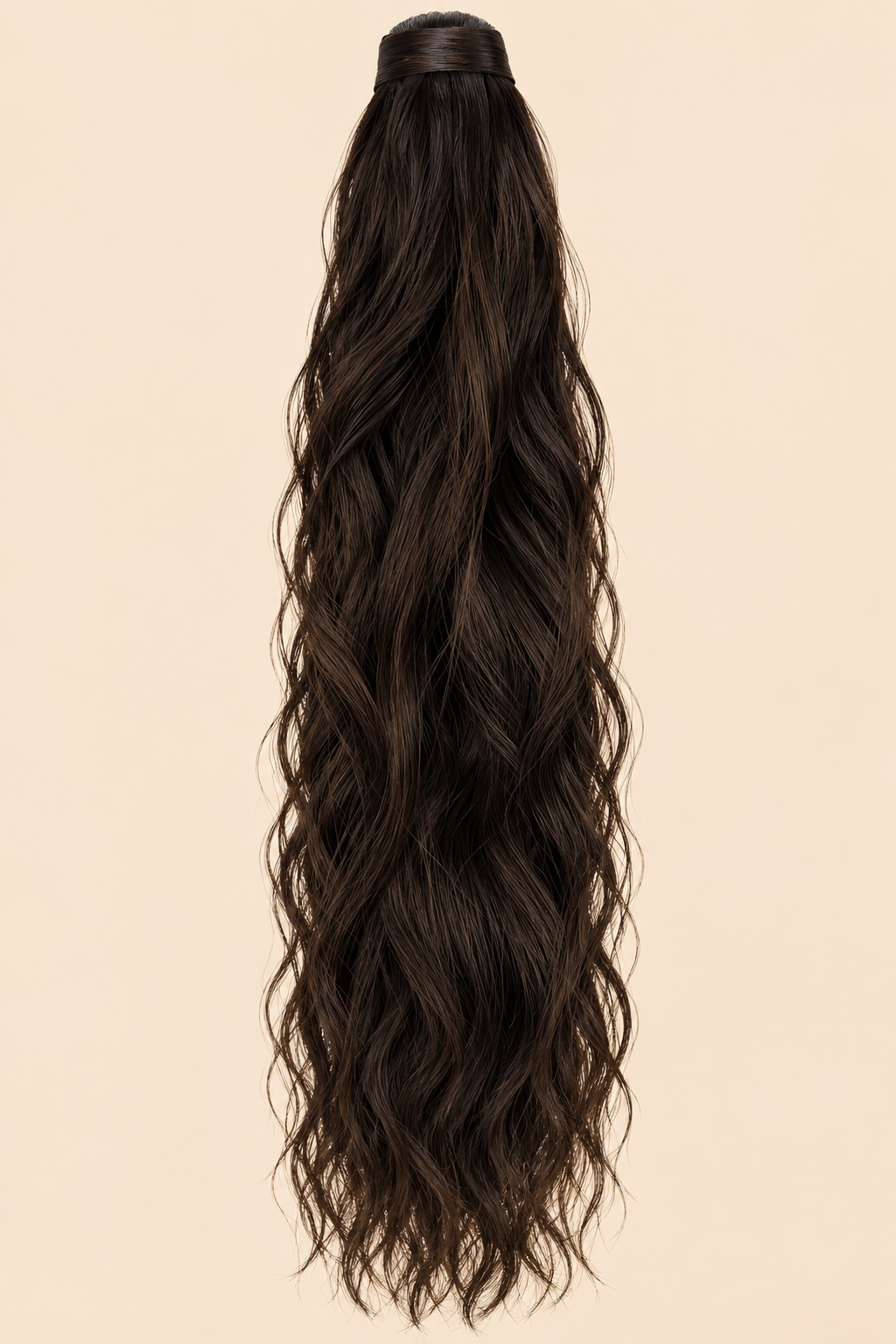 Golvende ponytail met klittenband bruin (4) 60 cm – De HaarBoetiek
