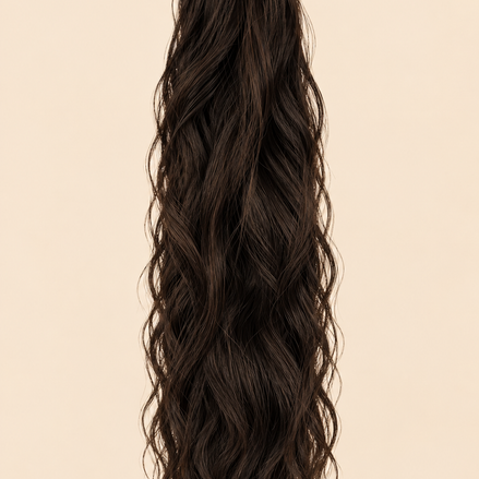 Golvende ponytail met klittenband bruin (4) 60 cm – De HaarBoetiek