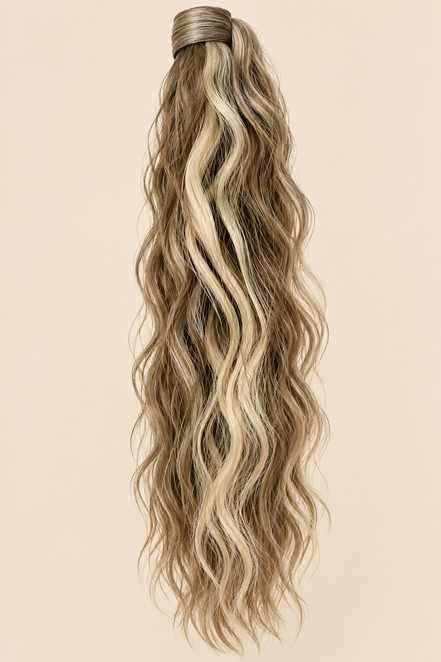 Golvende ponytail met klittenband asblond (Ash Blonde) 60 cm – De HaarBoetiek