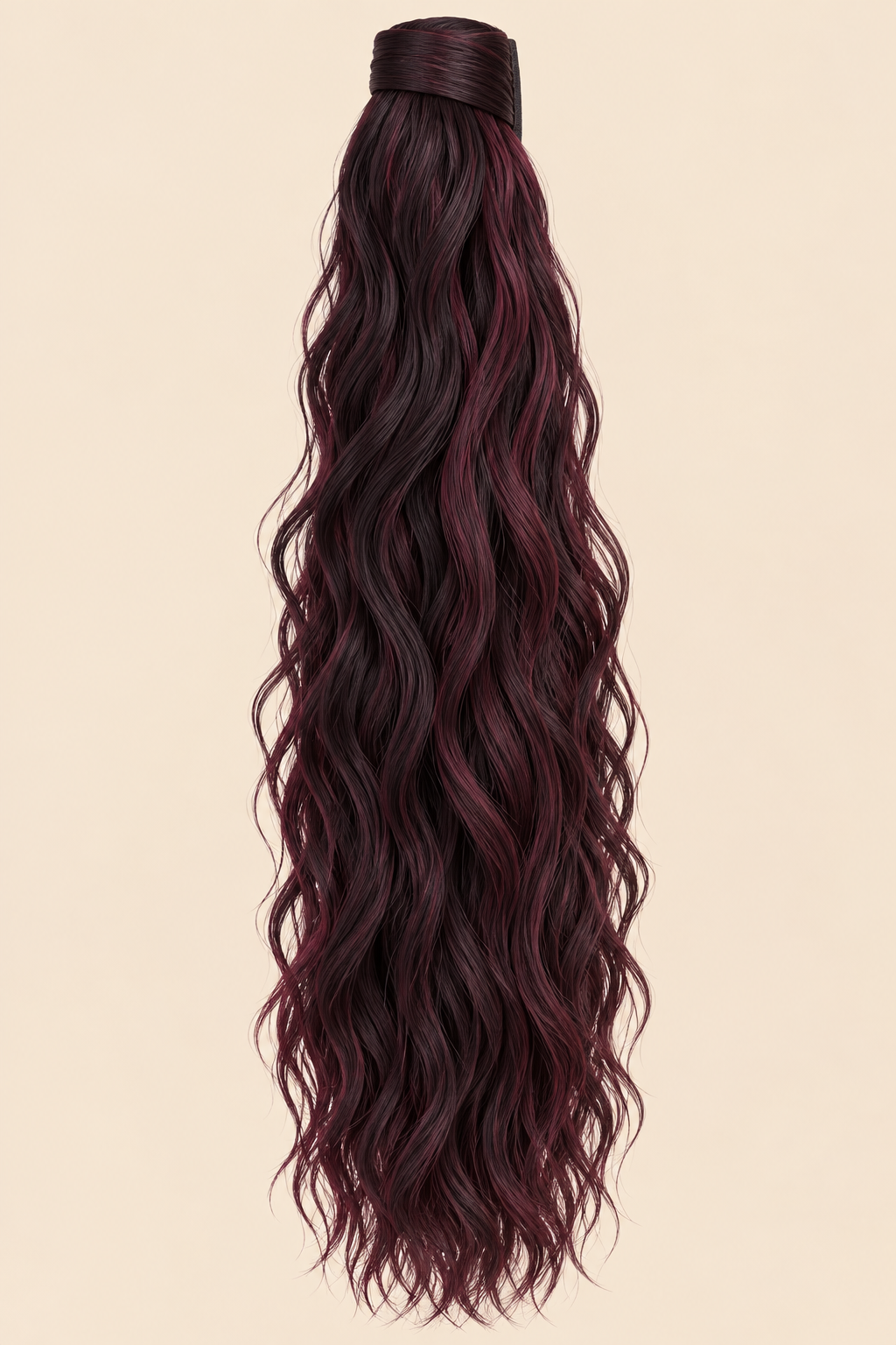 Golvende ponytail met klittenband bordeaux ombré (OM99J11) 60 cm – De HaarBoetiek