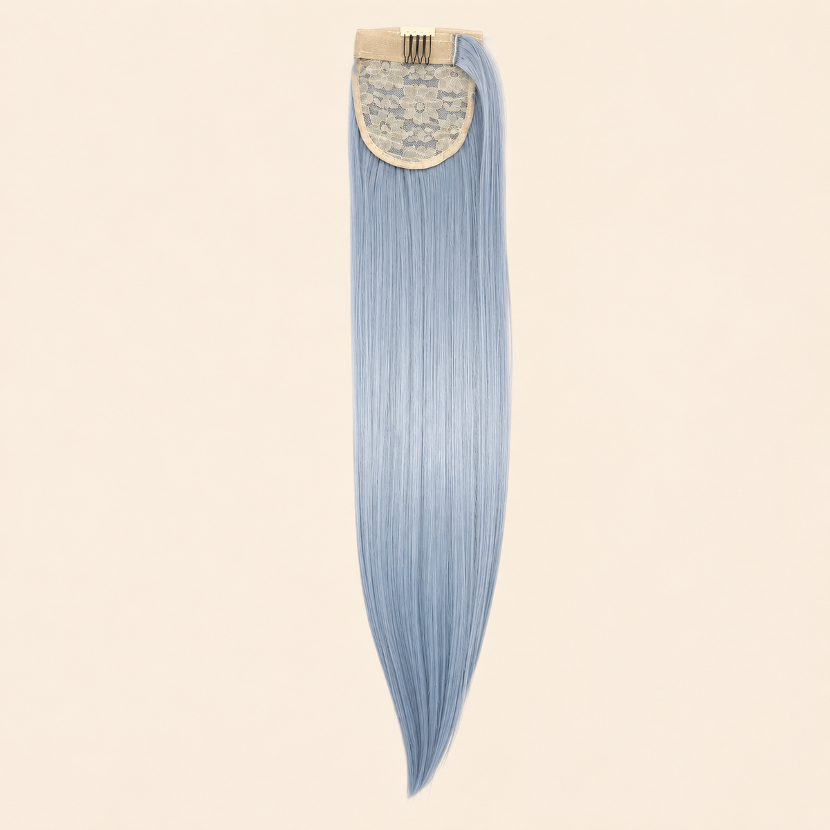 Steile ponytail met klittenband lichtblauwgrijs (4110) 60 cm – De HaarBoetiek