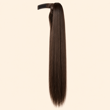 Steile ponytail met klittenband donkerbruin (6 BOD) 60 cm – De HaarBoetiek