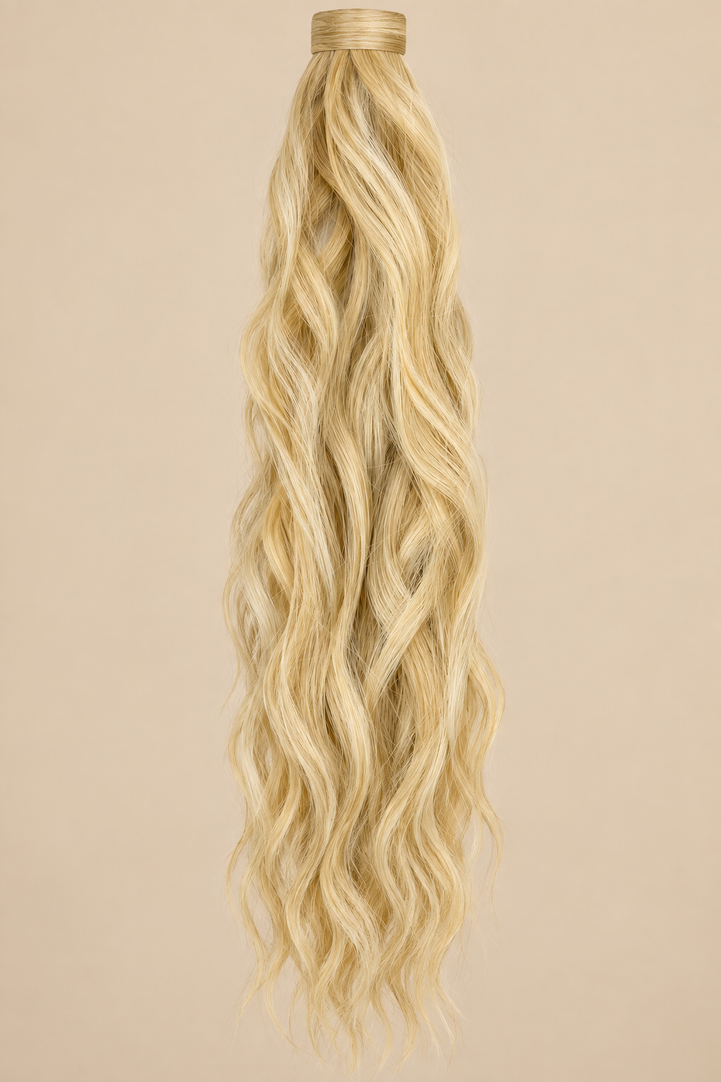 WRMA 90 cm ponytail kleur Tan-Blonde op beige achtergrond