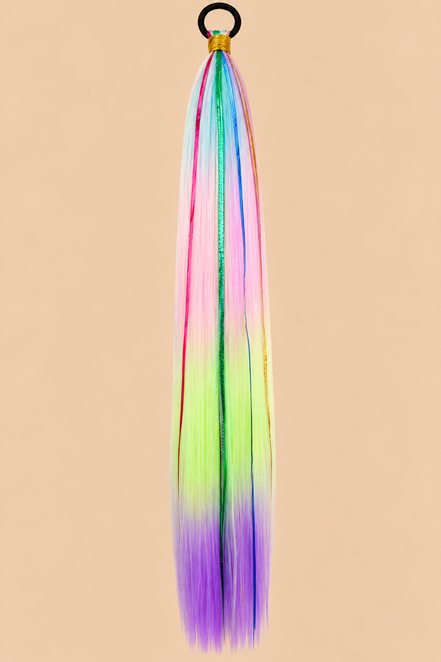 Ponytail Pastel Rainbow met Tinsel – ±66 cm – De HaarBoetiek
