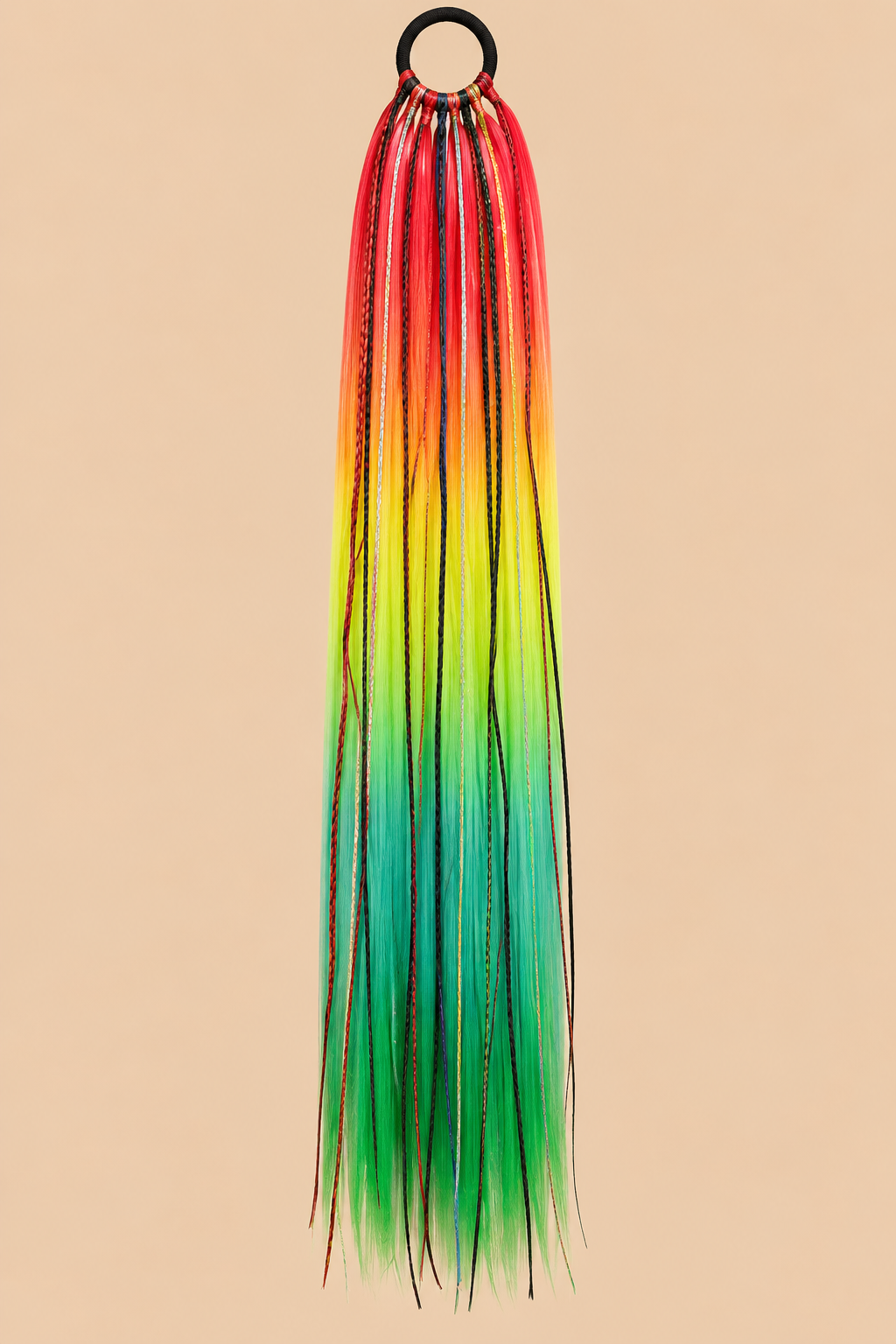 Ponytail Rainbow Rood/Geel/Groen – ±61 cm – De HaarBoetiek