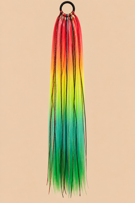 Ponytail Rainbow Rood/Geel/Groen – ±61 cm – De HaarBoetiek