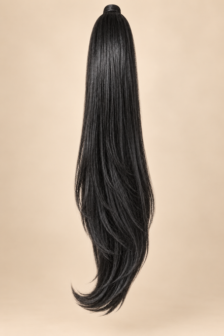 Steile ponytail Sugar 60 cm diepzwart 1 op beige achtergrond