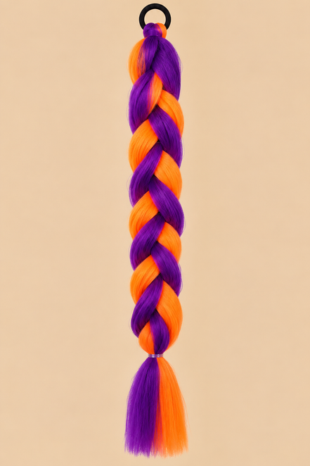 Gevlochten Ponytail Paars/Oranje – ±61 cm – De HaarBoetiek