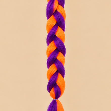 Gevlochten Ponytail Paars/Oranje – ±61 cm – De HaarBoetiek