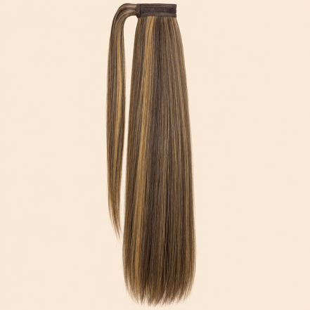 Steile ponytail met klittenband bruin-honingblond mix (F4/27) 60 cm – De HaarBoetiek