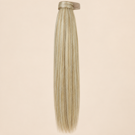 Steile ponytail met klittenband zandblond (Tan Blonde) 60 cm – De HaarBoetiek