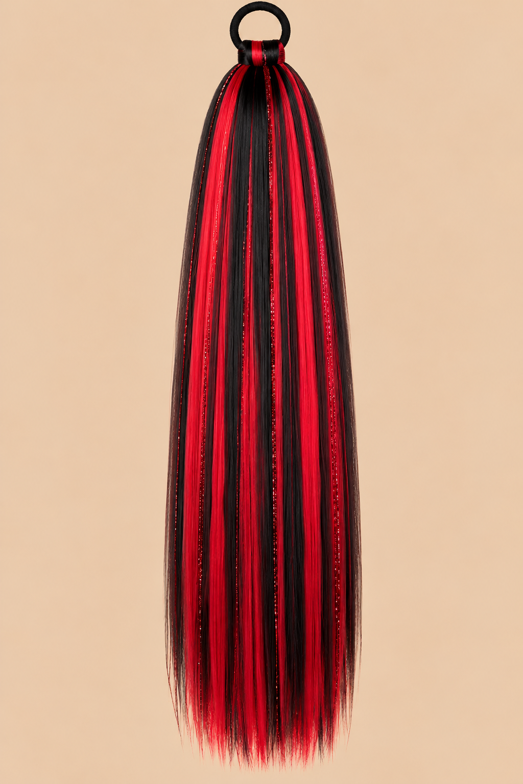 Ponytail Zwart/Rood met Glitter – De HaarBoetiek