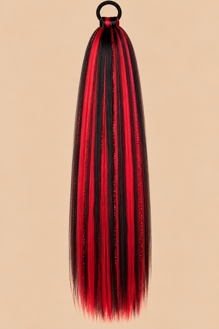 Ponytail Zwart/Rood met Glitter – De HaarBoetiek