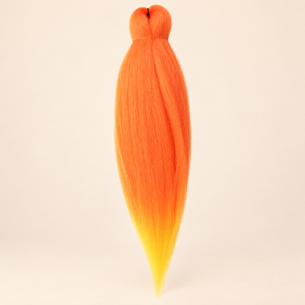 Jumbo Braid Pre-Stretched EVE 70 cm – OM/Orange.Yellow oranje-geel op beige achtergrond