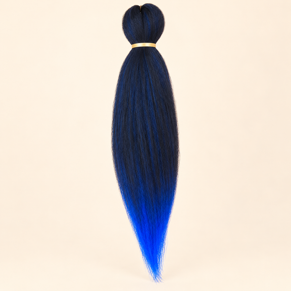 Jumbo Braid Pre-Stretched EVE 70 cm – T1B/Blue zwart-blauw op beige achtergrond