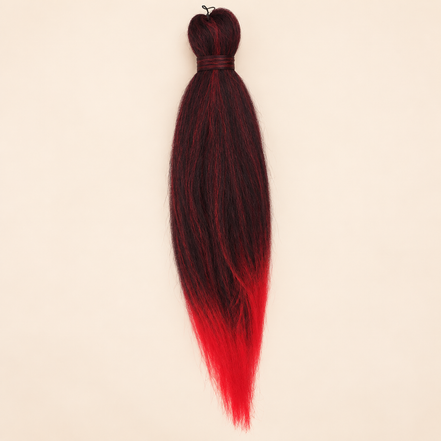 Jumbo Braid Pre-Stretched EVE 70 cm – T1B/Red zwart-rood op beige achtergrond