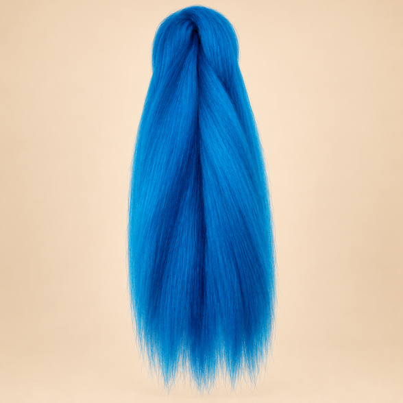 Jumbo Braid Pre-Stretched RastAfri 65 cm – Sapphire Blue saffierblauw op beige achtergrond