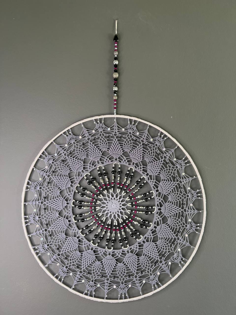 Dromenvanger Purple & Black Beaded 50cm – Handgemaakte Dreamcatcher