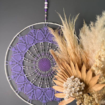Dromenvanger Lila Beaded 55cm handgemaakte dreamcatcher - De HaarBoetiek