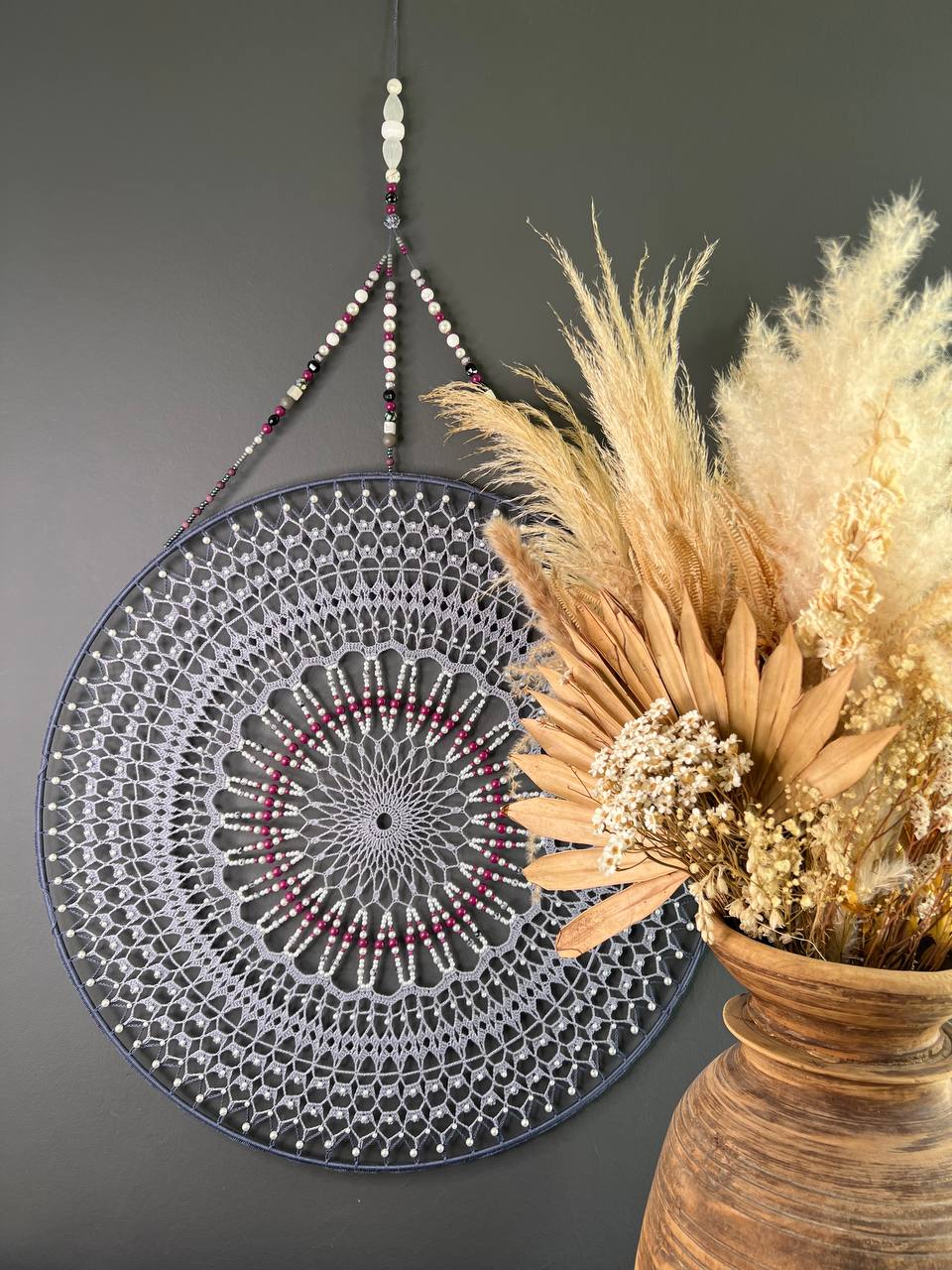 Dromenvanger Purple Beaded 55cm handgemaakte dreamcatcher - De HaarBoetiek