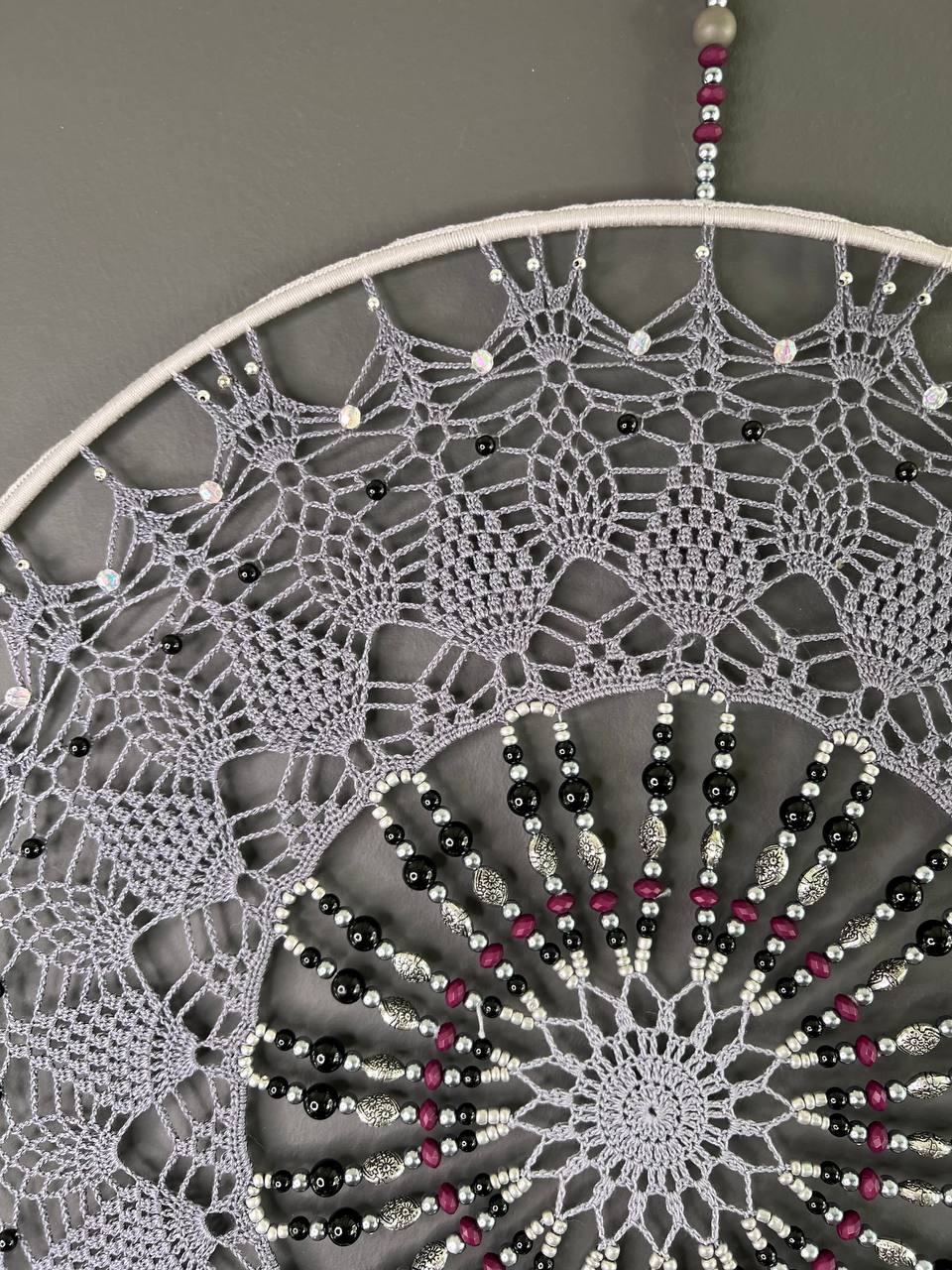 Dromenvanger Purple & Black Beaded 50cm – Handgemaakte Dreamcatcher