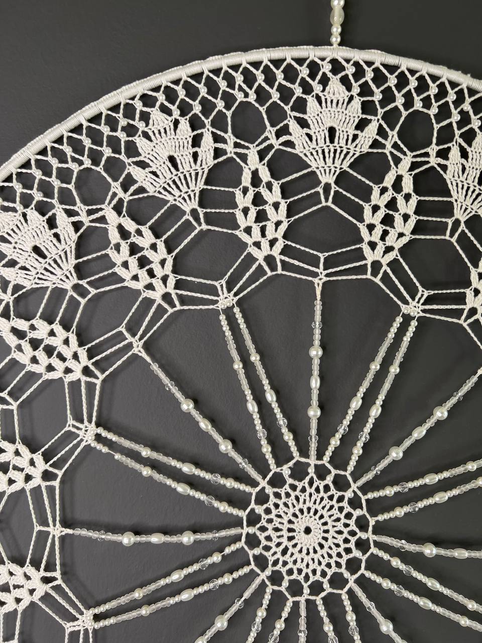 Dromenvanger All White Beaded 55cm – Handgemaakte Dreamcatcher