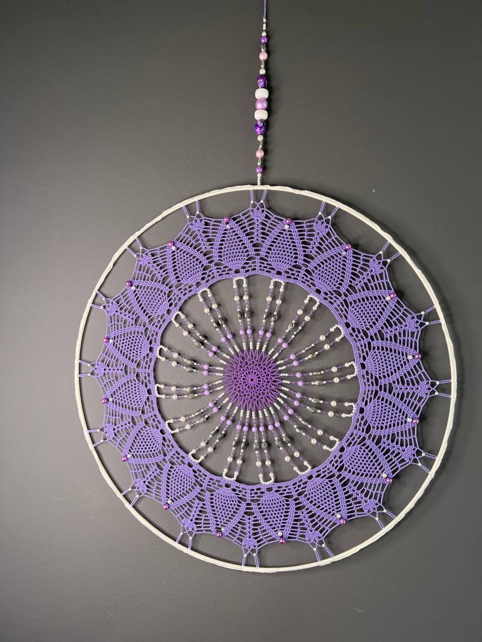 Dromenvanger Lila Beaded 55cm – Handgemaakte Dreamcatcher