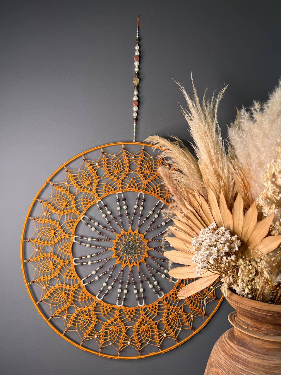 Dromenvanger Orange Brownish 60cm handgemaakte dreamcatcher - De HaarBoetiek