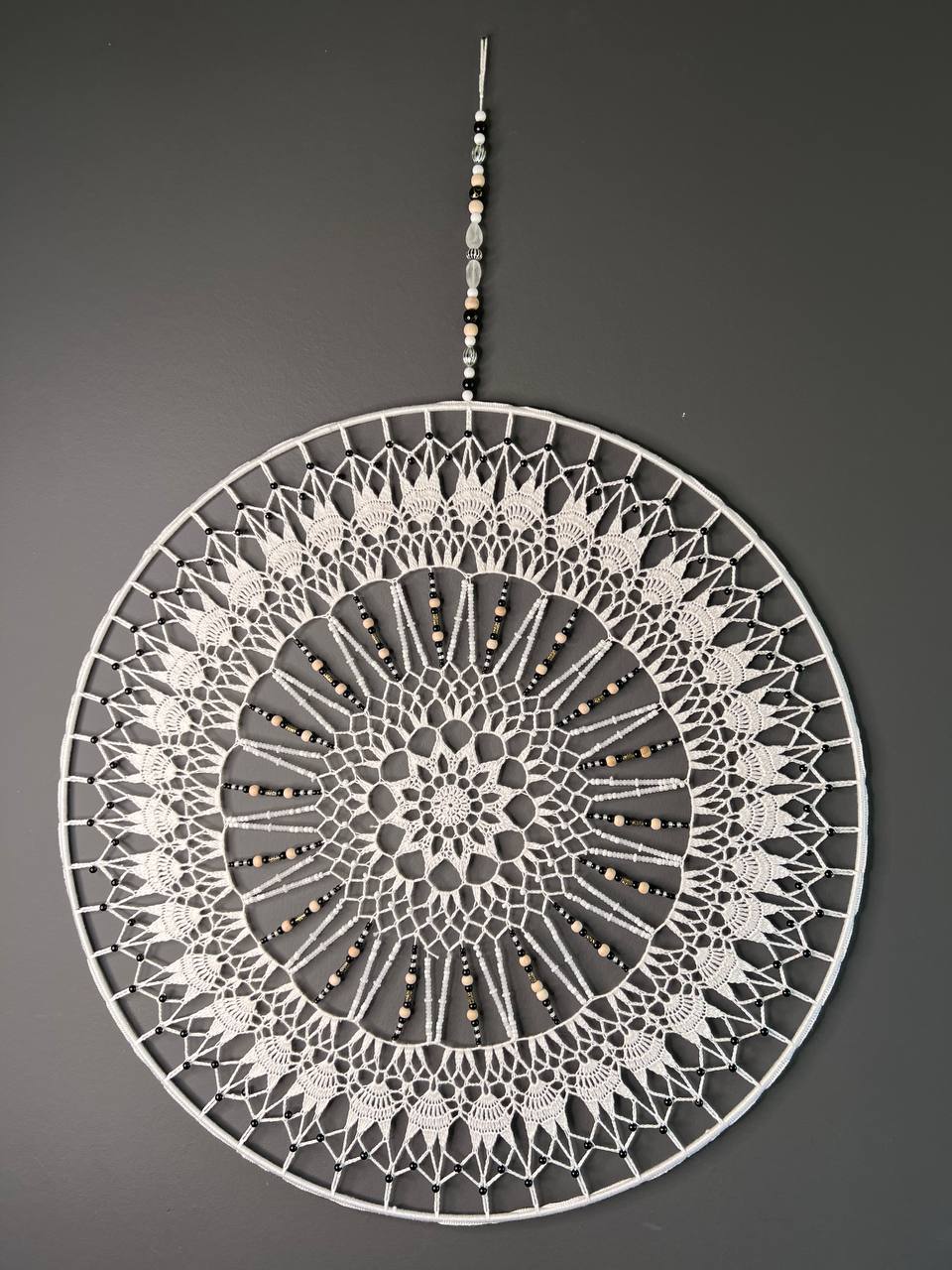 Dromenvanger Black & White 60cm – Handgemaakte Dreamcatcher
