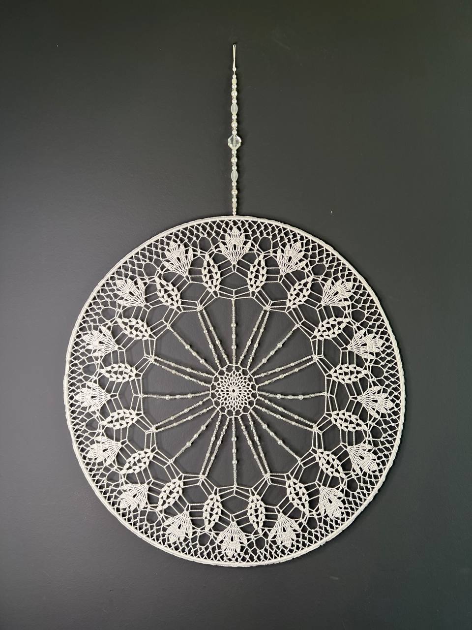 Dromenvanger All White Beaded 55cm – Handgemaakte Dreamcatcher
