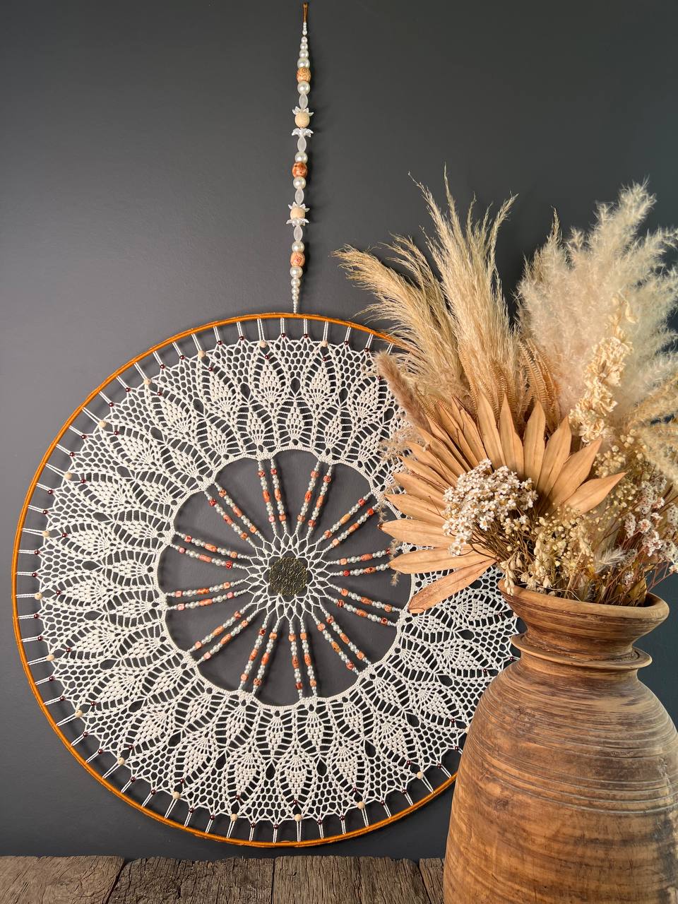 Dromenvanger Mandala Off White XL 65cm handgemaakte dreamcatcher - De HaarBoetiek