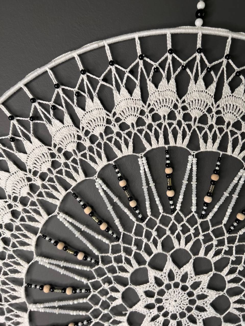 Dromenvanger Black & White 60cm – Handgemaakte Dreamcatcher