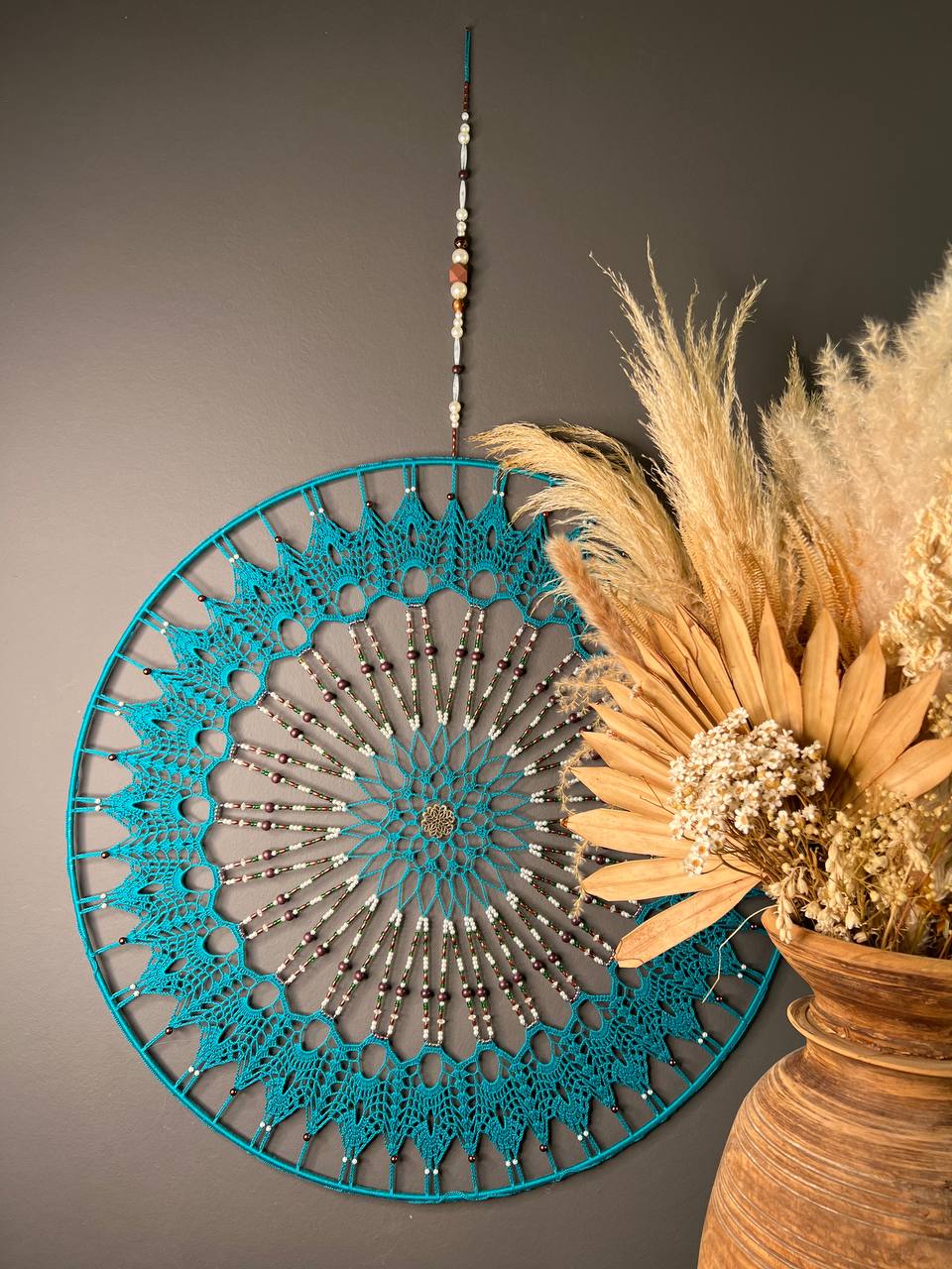 Dromenvanger Turquoise 60cm handgemaakte dreamcatcher - De HaarBoetiek