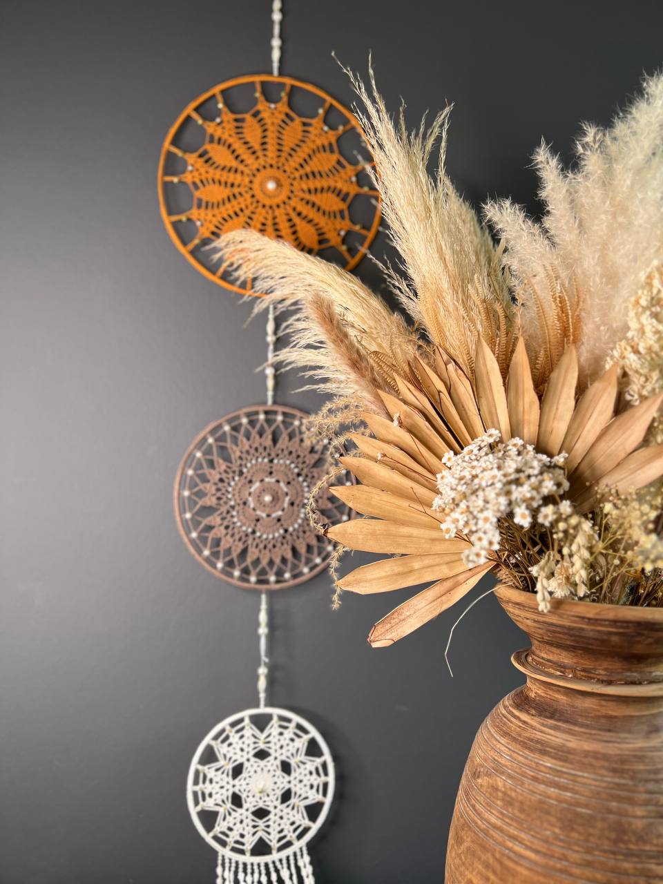 Dromenvanger Three in a Row 118cm handgemaakte dreamcatcher - De HaarBoetiek
