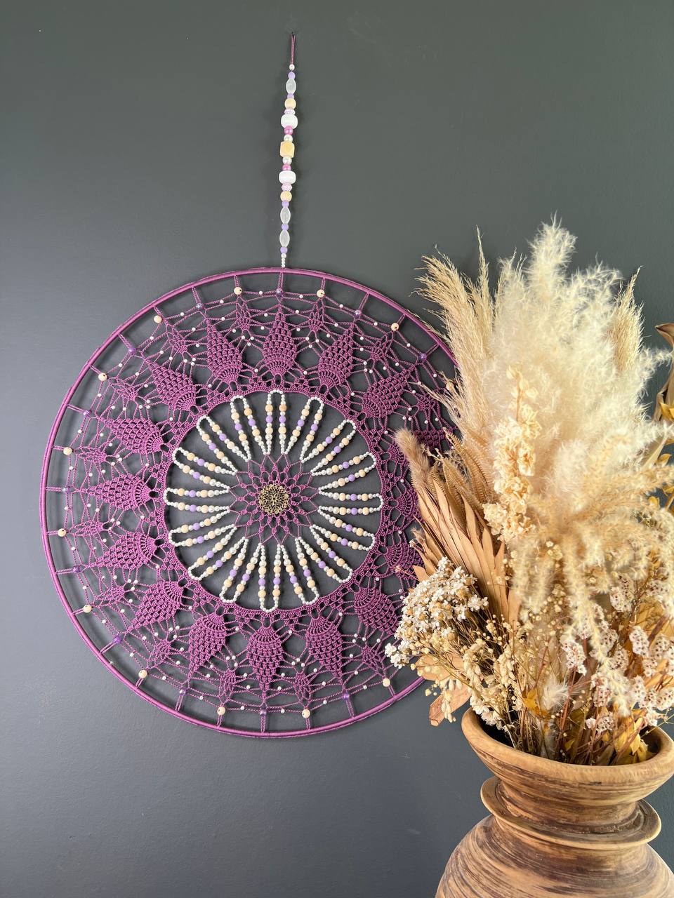 Dromenvanger Pretty Purple 50cm handgemaakte dreamcatcher - De HaarBoetiek