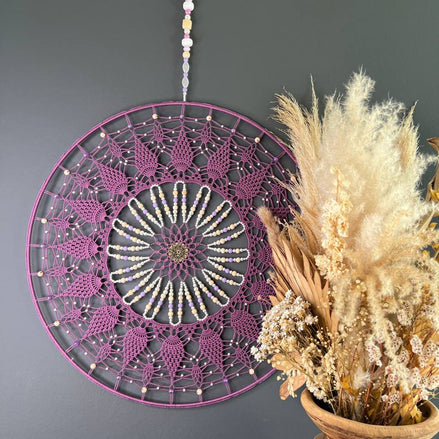 Dromenvanger Pretty Purple 50cm handgemaakte dreamcatcher - De HaarBoetiek