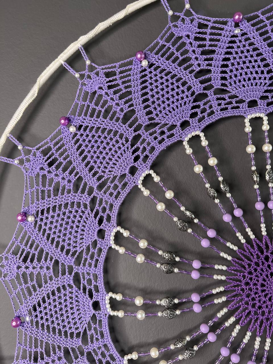 Dromenvanger Lila Beaded 55cm – Handgemaakte Dreamcatcher