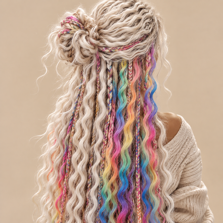 Shop de Look Rainbow Boho Hair Kit met Ariel wit en regenboog golvend haar