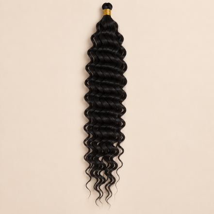 Zwart RastAfri Jamaican Curl kanekalon vlechthaar, 1, 50 cm, 85 gram, beige achtergrond