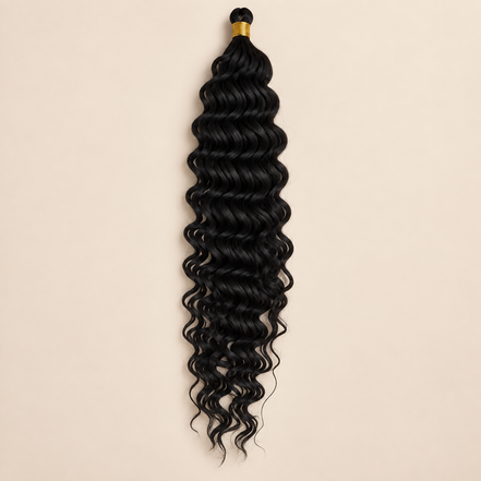 Natuurlijk zwart RastAfri Jamaican Curl kanekalon vlechthaar, 1B, 50 cm, 85 gram, beige achtergrond