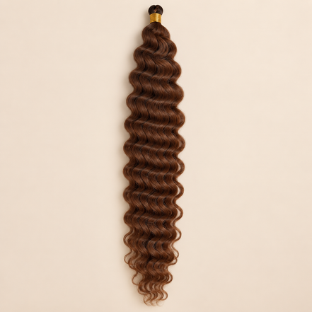 Koperbruin RastAfri Jamaican Curl kanekalon vlechthaar, 30, 50 cm, 85 gram, beige achtergrond