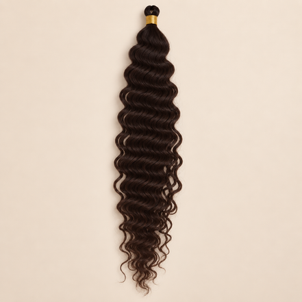 Donkerbruin RastAfri Jamaican Curl kanekalon vlechthaar, 4, 50 cm, 85 gram, beige achtergrond